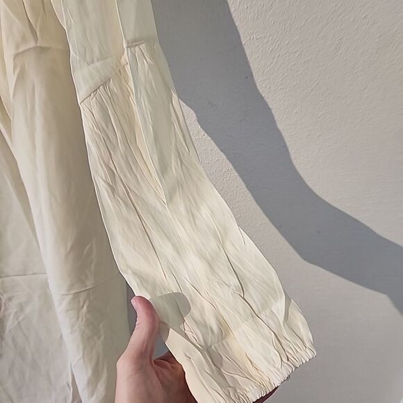 Aimage XL Boho  Blouse Shirt Top Off White Button Ruffled Sleeves Long - Picture 5 of 5